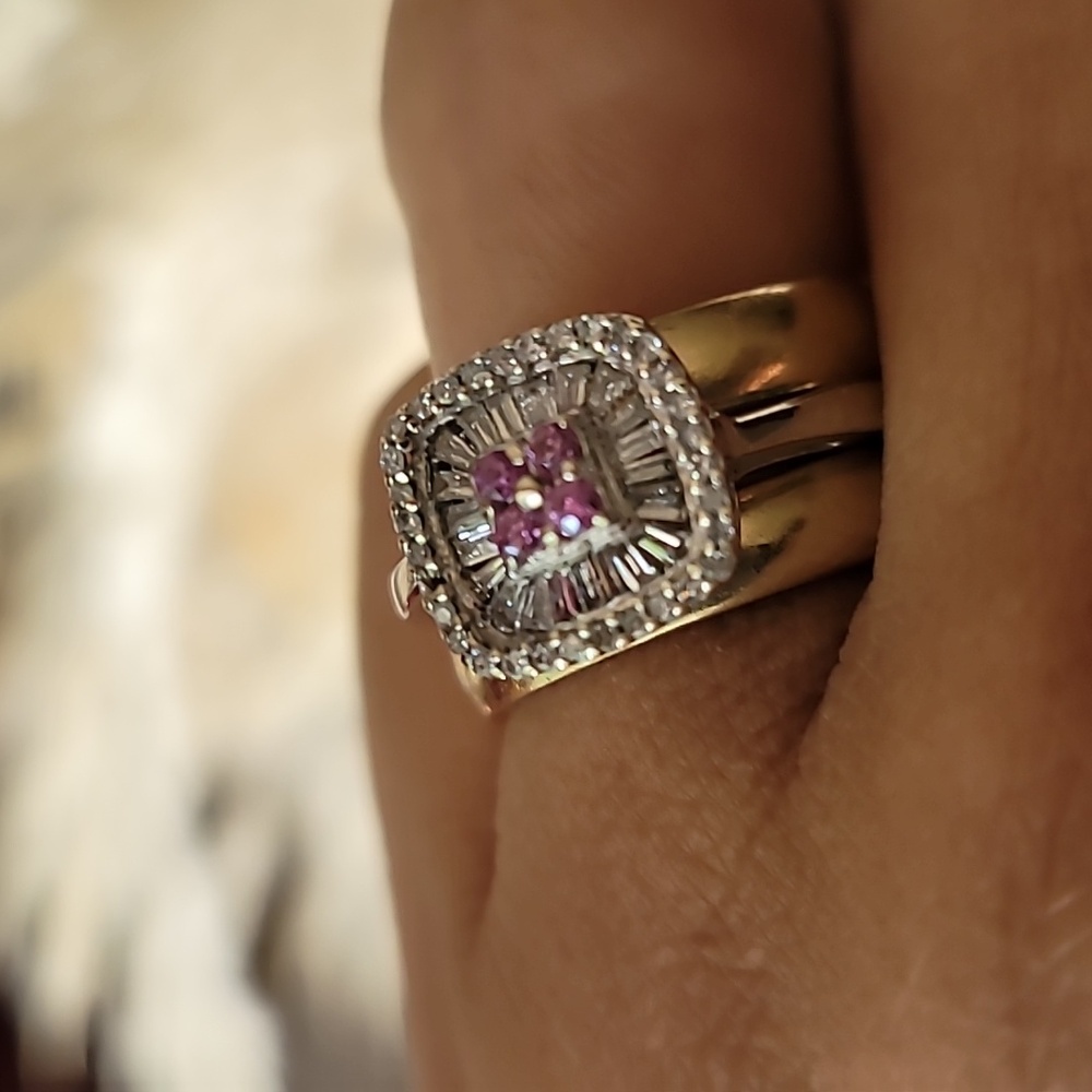 14k Pink Sappire and Diamond Ring - Picture 3 of 4